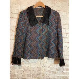 Neil &‎ David Jacket Womens Large Artsy Velvet Trimmed Button Front Vintage